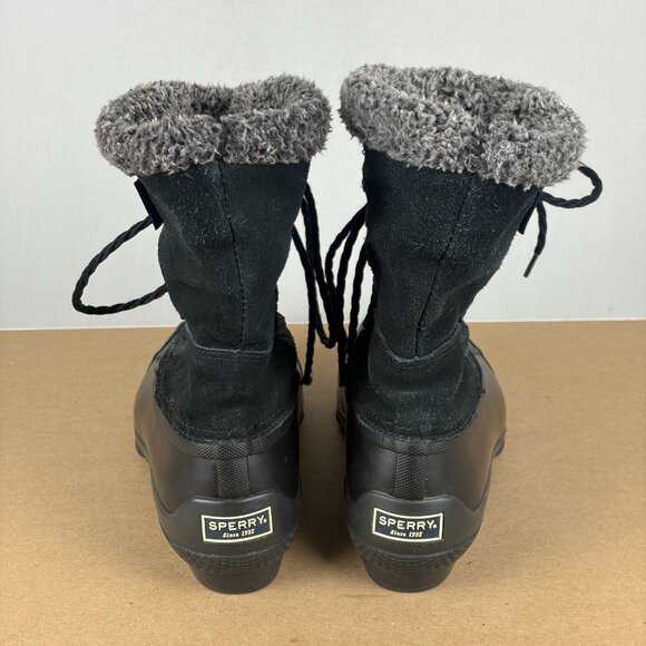Sperry Syren Strait Quarter Duck Boots Womens 8 Black Suede Faux Fur Lace Up - Picture 4 of 8